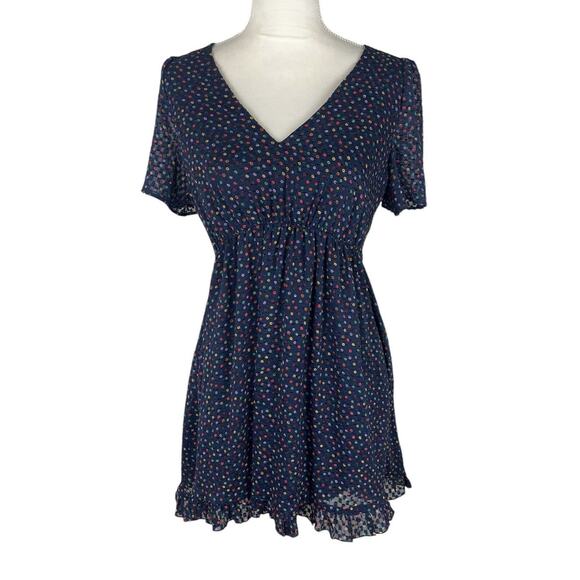 Madewell Navy Blue Sugar Mini Dress Flutter Sleeve Ruffles V-Neck Size Petite 2 - Picture 1 of 7